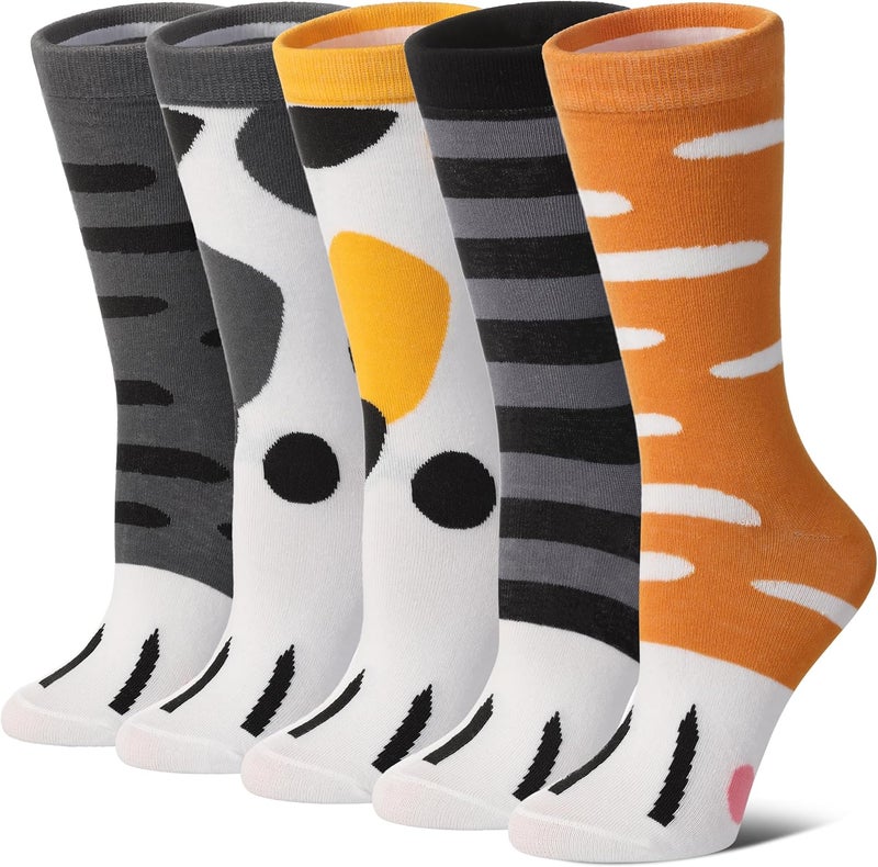 SDBING Womens Cat Socks Cute Gifts Animal Soft Breathable Thin Cotton Casual Crew Socks 5 Pairs - Image 1